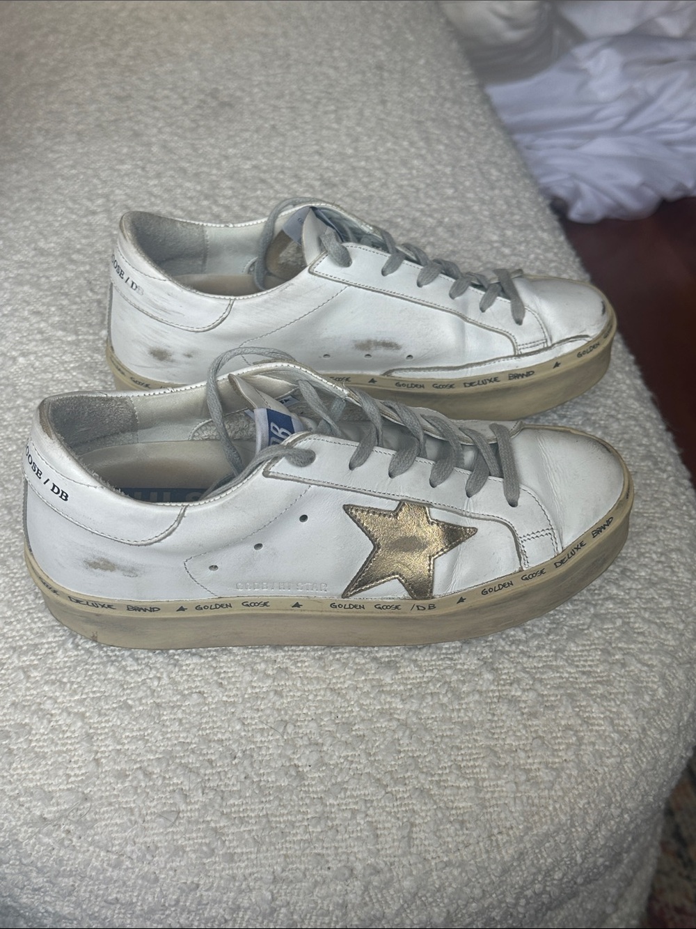 Golden Goose White Leather Sneakers with Gold Star Accent